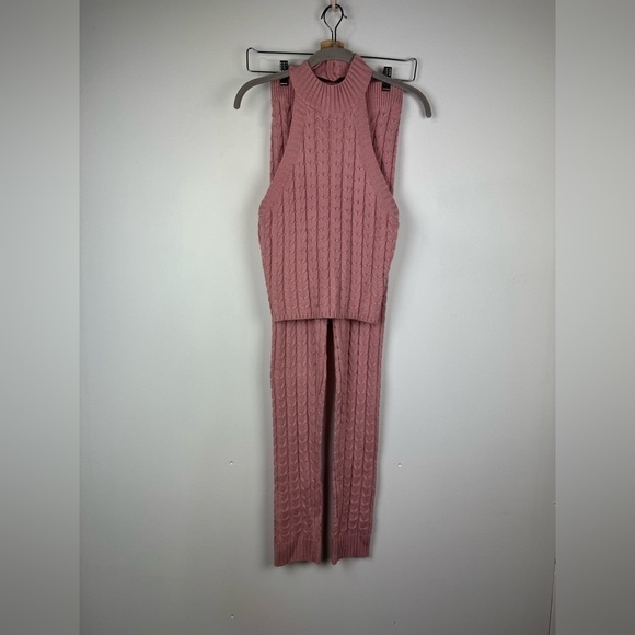 Black Label C’est Toi Pants - Black Label By C’EST Toi Pink Cable Knit Legging and Halter Top Set, Size Small